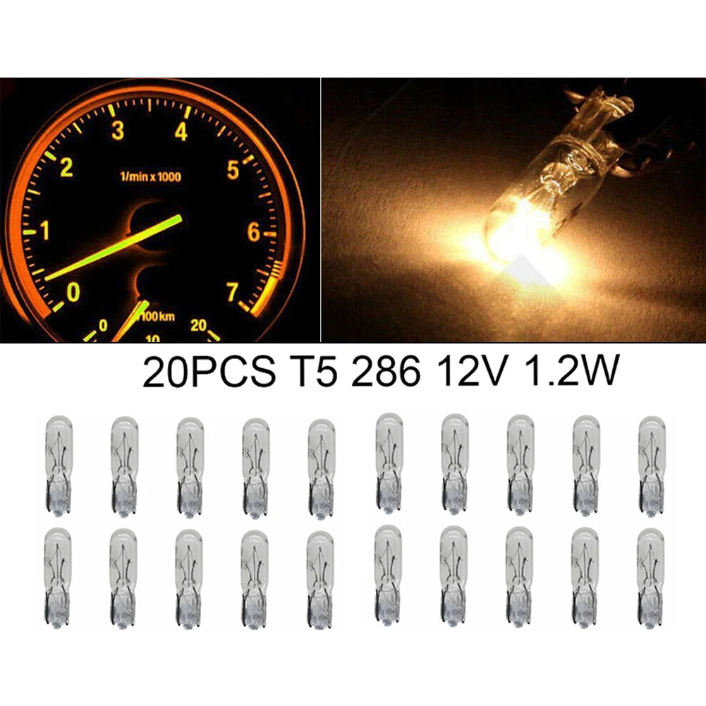 20PCS T5 286 12V 1.2W Car Dashboard Light Bulb Instrument Panel Bulb Signal Lamp Auto Interior Light Car Styling