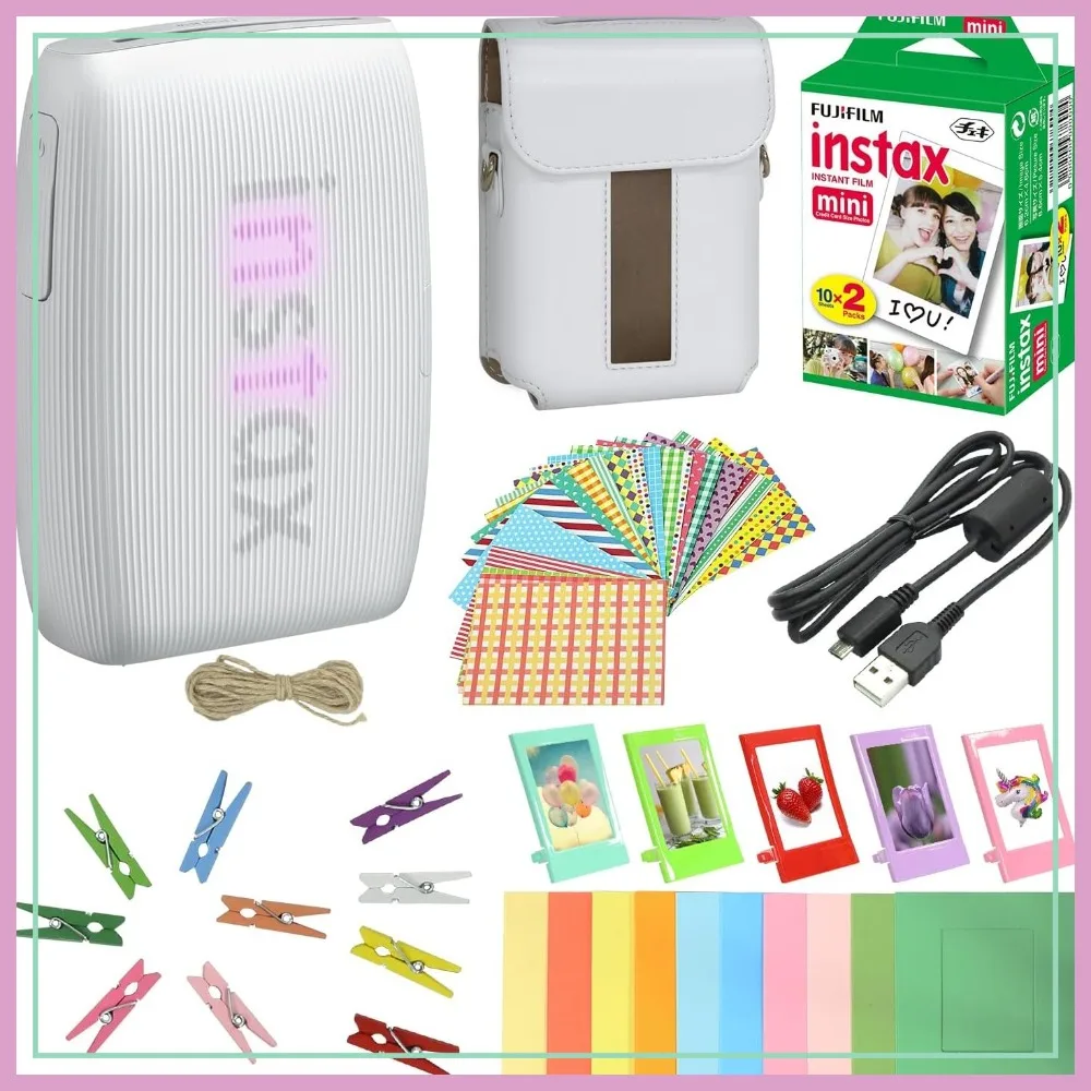 

Bundle: Fuji Mini Link 3 Printer Clay White + Value Pack 20 Sheets + Album + 5 Plastic Frames + Paper & Sticker Frames