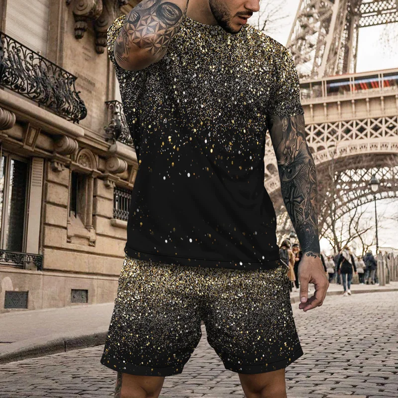 Urban – ensemble deux pièces pour hommes, t-shirt manches courtes décontracté, tenues courtes, Streetwear coloré avec impression d'encre, été 2023