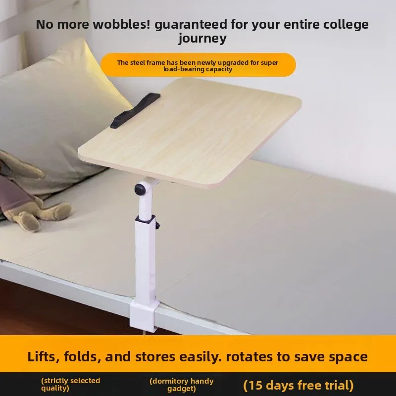 small table by the bed, suspended notebook, upper and lower bunk dormitory in the university