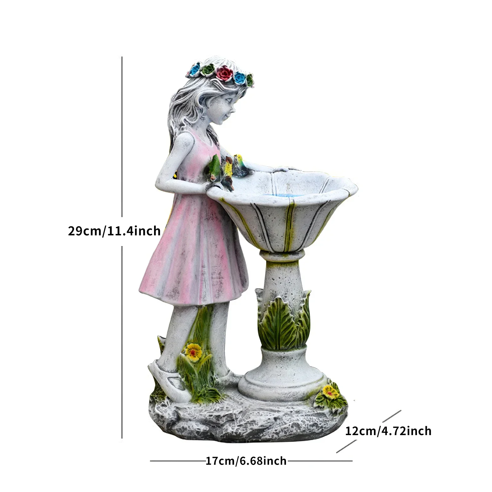 Blumenfee-Statue mit Solarbeleuchtung, Gartenfigur für Außenbereich, Hof und Garten, Engel-Skulptur aus Kunstharz, Mikro-Landschaftsdekoration