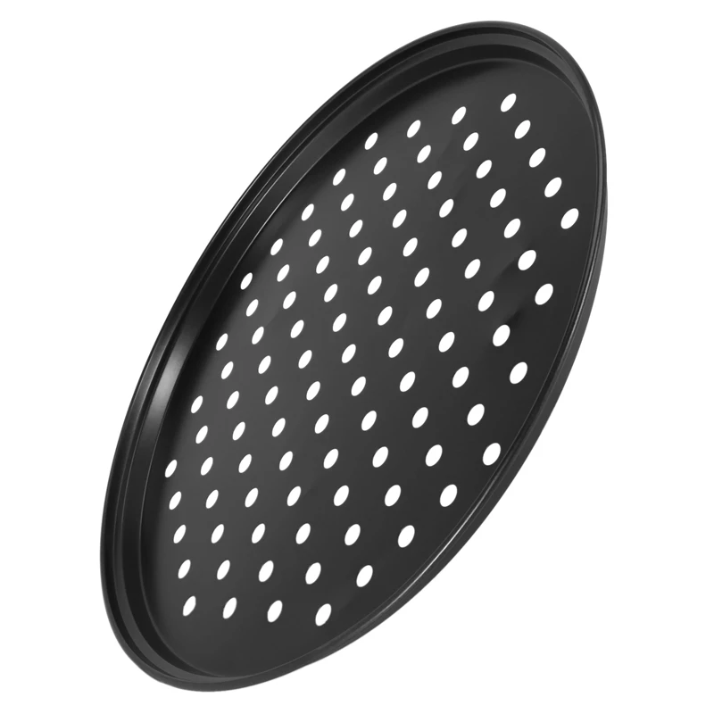 Panelas de pizza perfurada pessoal, aço carbono preto, revestimento antiaderente, fácil de limpar, bandeja de cozimento de pizza, 2X, 10 Polegada