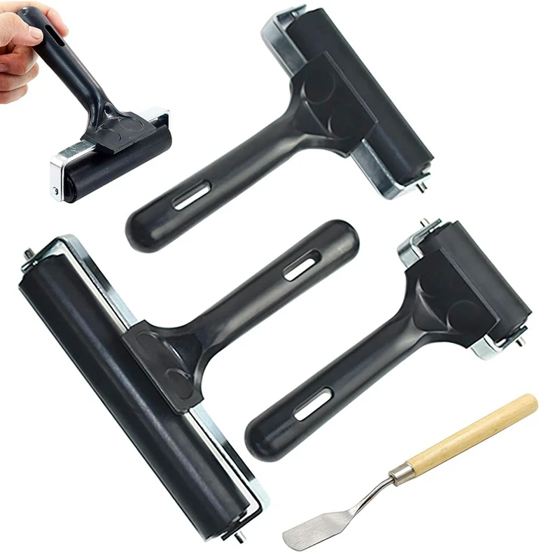 Rodillo de goma piezas para manualidades, Brayer de goma dura con 1 raspador de pintura de piezas, color negro, 3 unidades