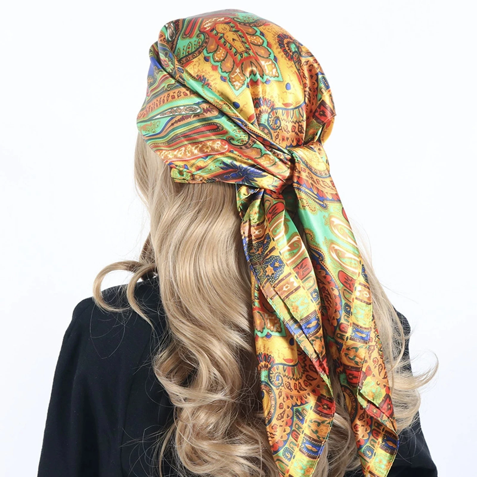 Ethnic Style Print Kerchief Female Hijab Scarfs Fashion 90X90CM Square Scarves Ladies Wholesale Silk Satin Shawls And Wraps