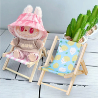For Labubu Doll Wooden Beach Chair Phone Holder Desktop Decoration Mini Backpack Ornaments  Prop Idol Doll Folding Chair Gift