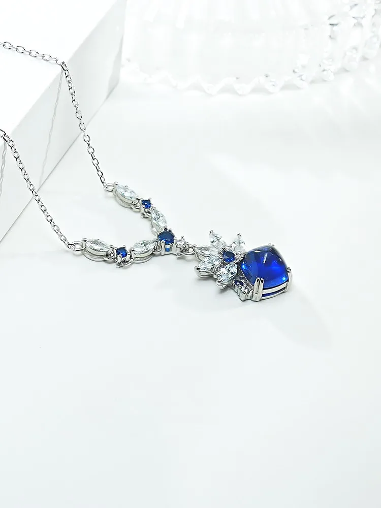 Seiko Light Luxury Blue Corundum 925 Silver Sugar Tower Pendant Inlaid with High Carbon Diamonds, Unique Design, Retro