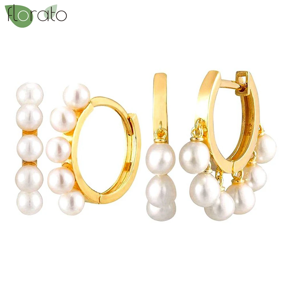 

925 Sterling Silver Needle Elegant Gold Color Round Pearl Stud Earrings for Woman Korean 2024 New Fashion Jewelry Gift Wholesale