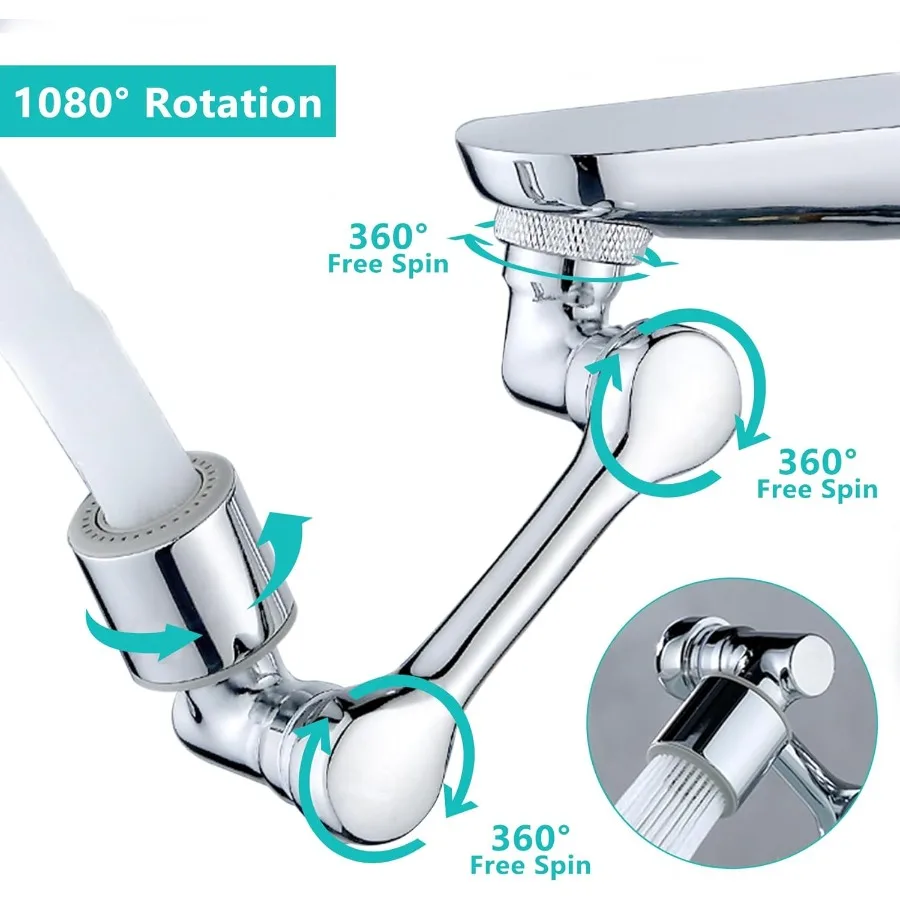 Extensor de grifo giratorio 1080 para fregadero de cocina y baño, brazo robótico giratorio de latón, extensión de aireador de agua con DualMode Spla