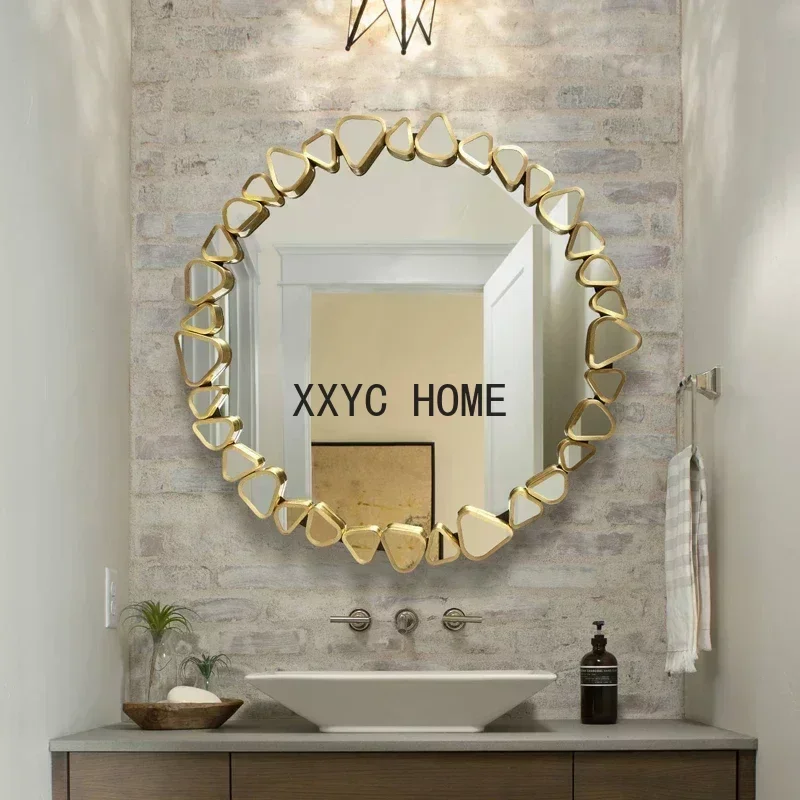 

Led Lighted Makeup Bathroom Art Decor Round Dressing Table Wall Modern Metal Design Espejo Redondo Decorating Room