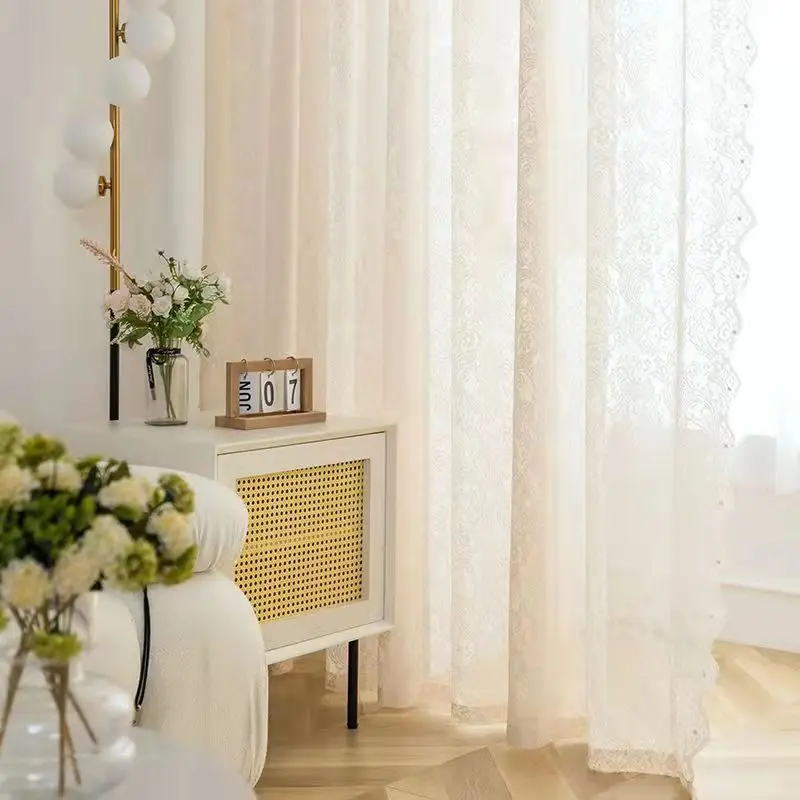 

Curtain Embroidery Screen Window Lace Curtain Bedroom Bay Window Translucenc Curtain Partition Romantic Pastoral Beading Curtain