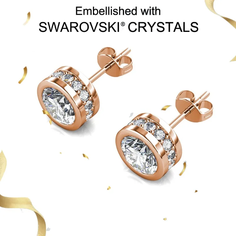

Daisini Women's Earrings with Swarovski Austrian Crystal Rose Gold Plated Pure 925 Silver Fine Jewelry Hip Hop Style
