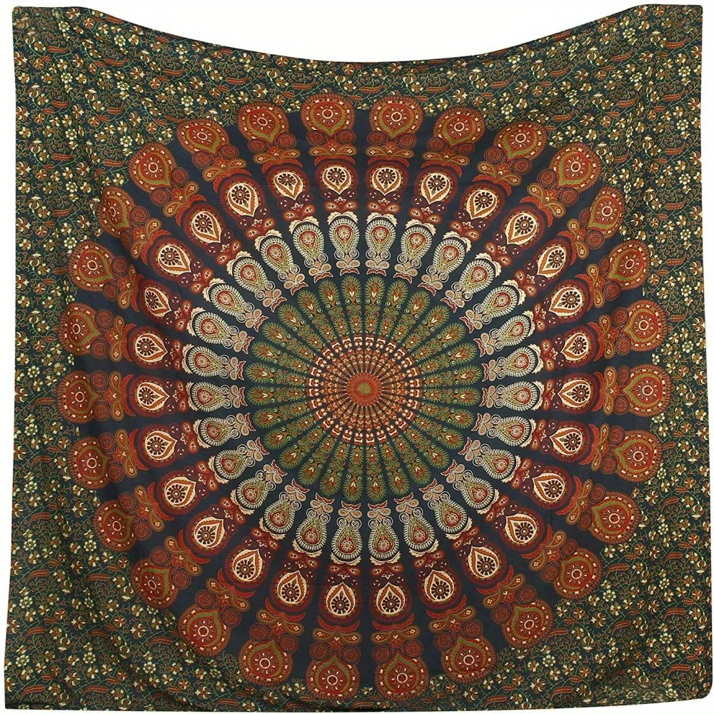 1 unidad de tapiz floral circular rojo y verde para sala de estar, dormitorio, oficina, decoración del hogar y fondo para fiesta
