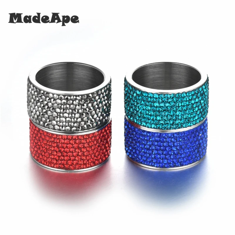 MadApe White Blue Red Green Zircon Wedding Rings For Women Stainless Steel 8 Row Crystal Cubic Zirconia Girl Jewelry