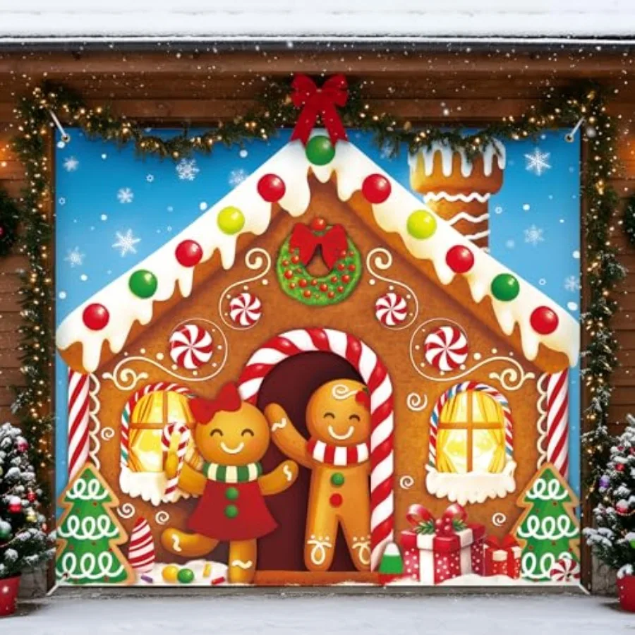 

Christmas Garage Door Banner Decoration Magnetic Double Garage Door Covers Large mas Backdrop Decorations for Holiday Indoor Ou