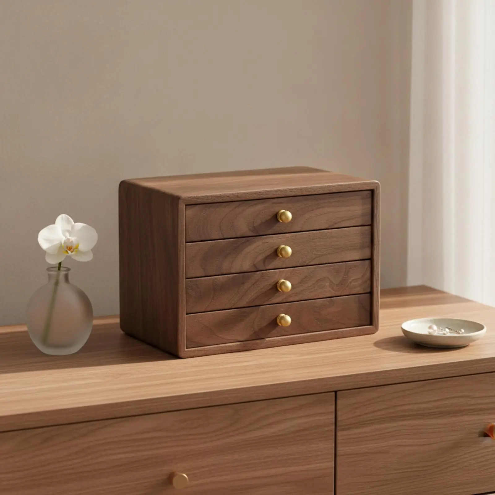 Walnut Jewelry Box with Drawers Spacious Jewelry Box with Drawers Elegant for