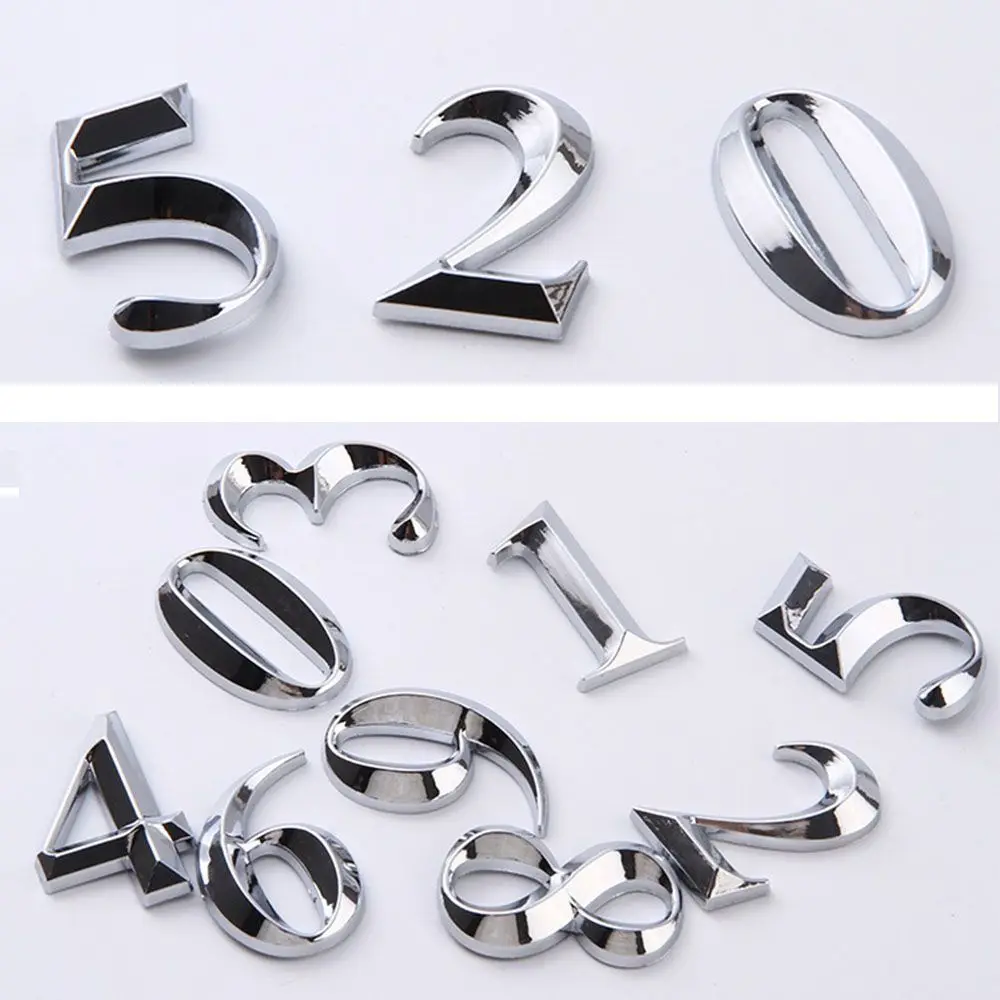 Modern ABS Plastic Label Silver 3D Self Adhesive Door Plate Sign Digits House Number Stickers