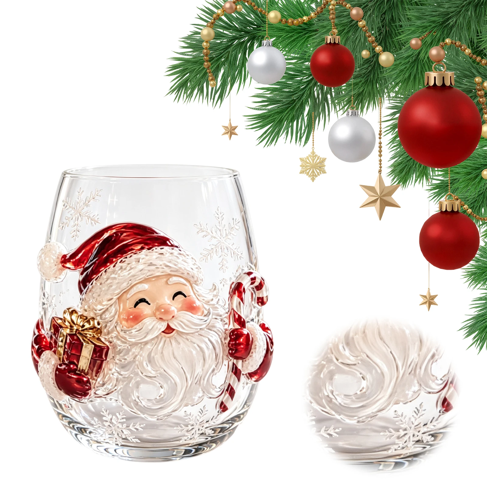 Christmas Embossed Glass Cup 3D Santa Claus Reindeer Snowman Tree Holiday Drinkware Festive Winter Gift New Year Table