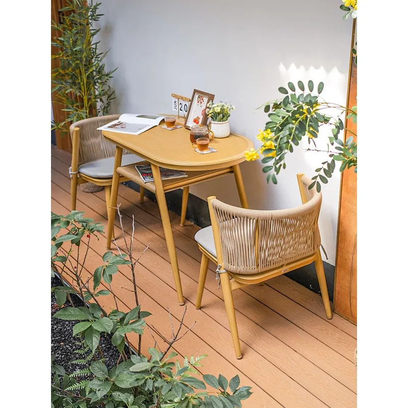 

Balcony small table and chair rattan chair three-piece combination, modern simple household tea table and chair