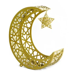 Golden Snack Tray Hollow out Moon Star Shape Eid Mubarak Serving Platter Muslim Ramadan Nuts Plate