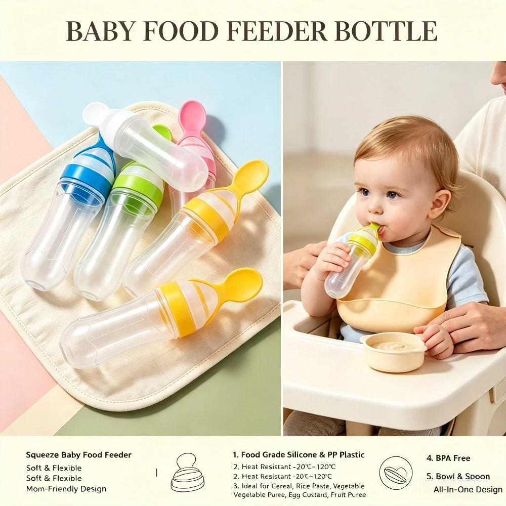 90ml Silicone Baby Feeder Bottle Pacifier Dispensing Spoon Squeeze Bottle Spoon Teething Toy Feeding Bottle Dispensing Feeder