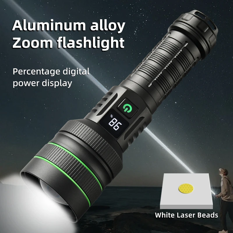 Led Tactical Flashlight High Power Outdoor Camping Lamp Light Self Denfense 50w White Laser Flashlight Rechargeable Hand Torch