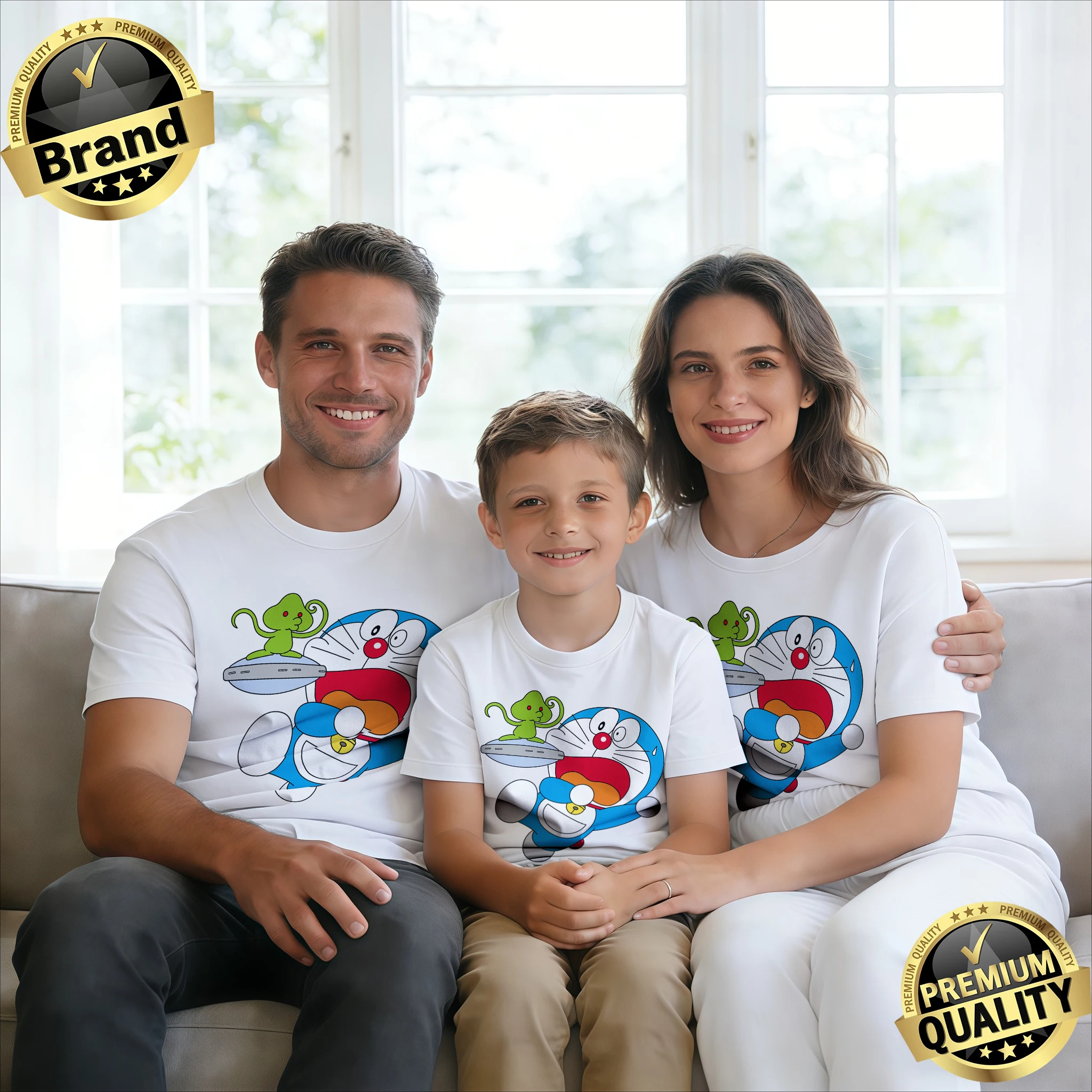 Nuevos Conjuntos Familiares de Verano 2026, Camisetas Casuales Holgadas de Algodón Puro de Doraemon y el Pequeño Dinosaurio Verde, Opciones de Una Pieza y Paquete de 3