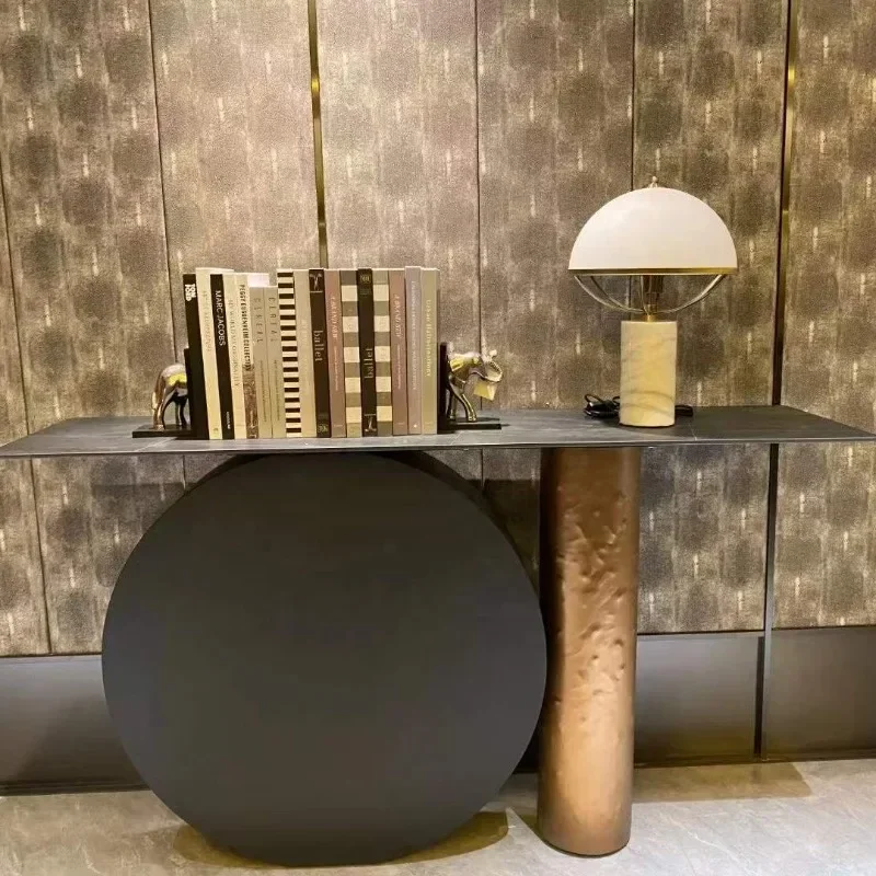 

Elegant Minimalist Console Table with Gold Metal Stainless Steel Wood Glass New Design for Living Room and Kitchen Entrances
