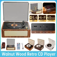 Reproductor de CD Retro de madera CD10, reproductor de CD inalámbrico recargable por Bluetooth, reproductor de música CD sin pérdidas AUX de 3,5mm, 3000mAh