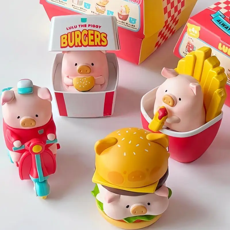 

Оригинальная серия Lulu The Pig Hamburger Express Delivery, слепая коробка Kawaii Mystery Box, аниме-фигурка, украшение, коллекция игрушек в подарок