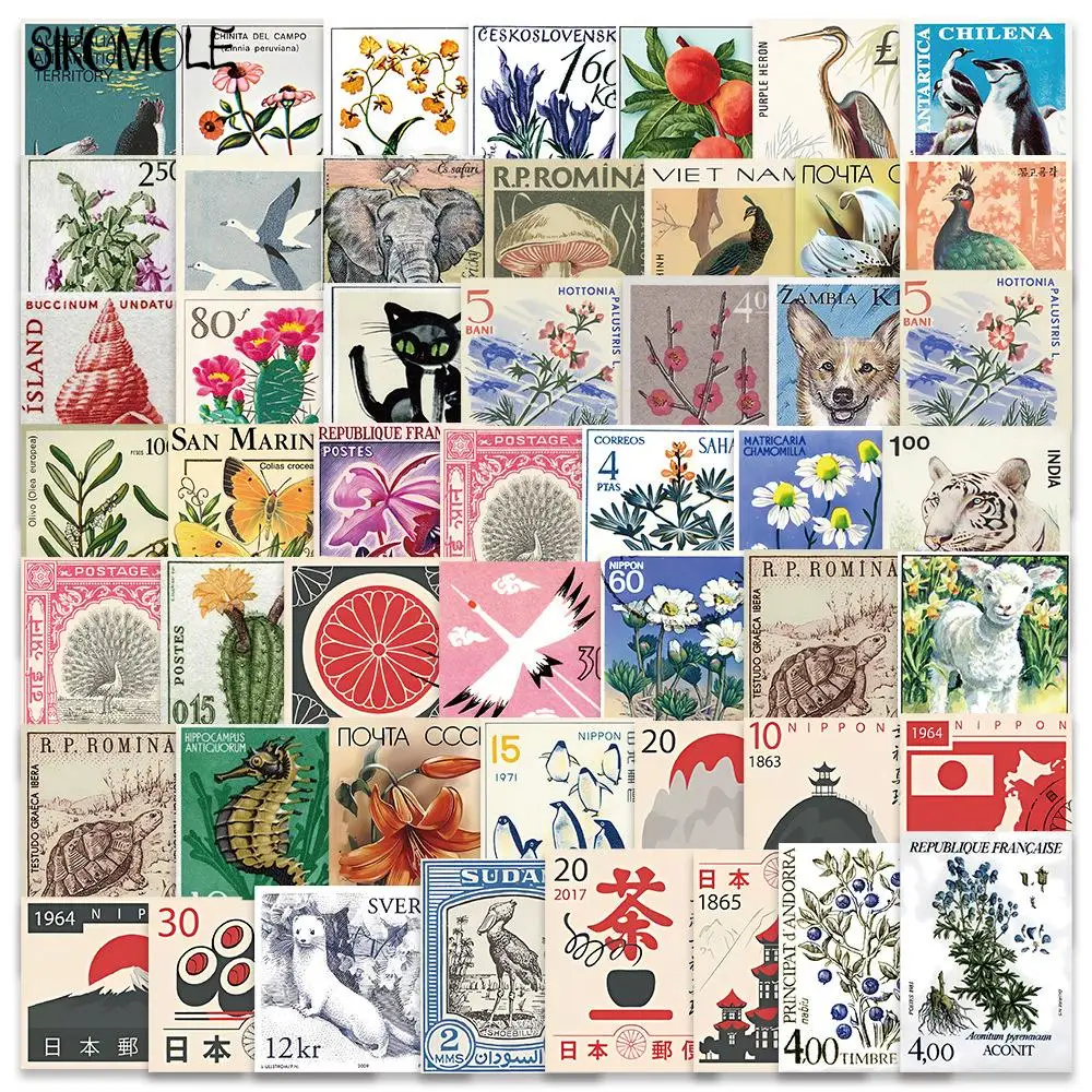 50PCS Cartoon Retro Art Stamps Stickers Japanese Style DIY Travel Luggage Guitar Fridge Laptop Graffiti Sticker Kid Decals