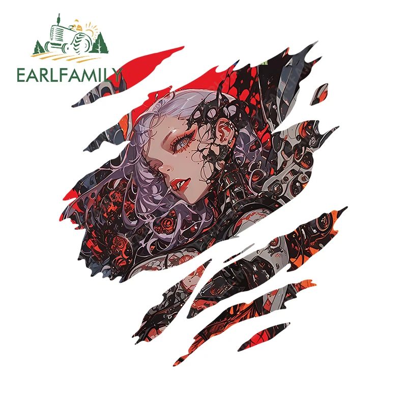 EARLFAMILY Vintage Cyber Girl Car Stickers Tear Graffiti Scratch-Proof JDM Decal Occlusion Scratch PVC Racing Accessories