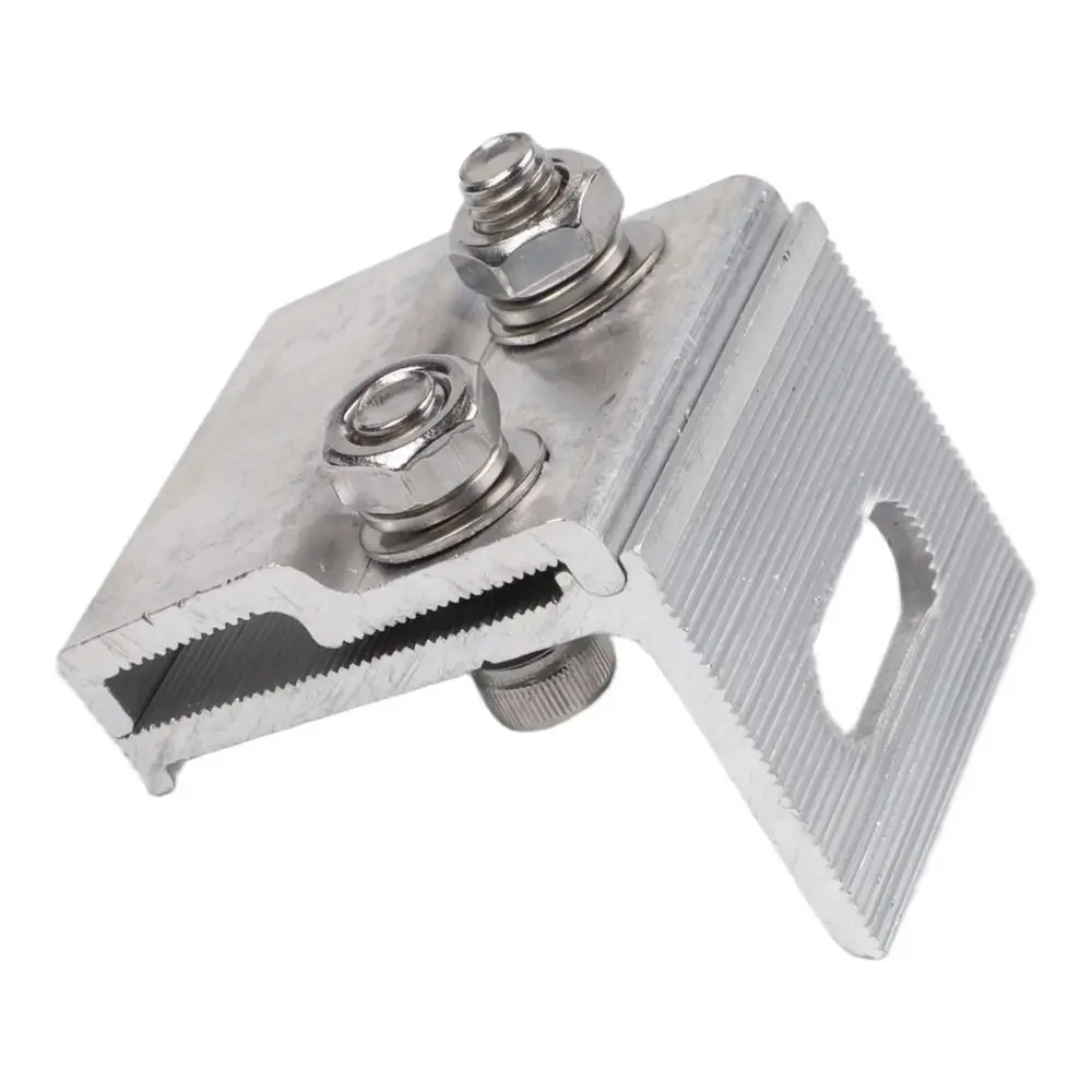 1Pcs Aluminum Alloy Solar Panel Clamp Anodized Silver Standing Seam Clamp Stainless Steel Bolts Serrated Bite Structure