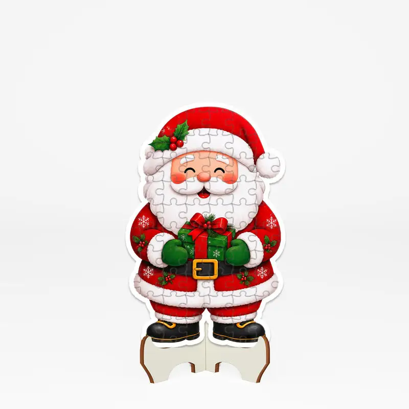 Santa Claus Wooden Jigsaw Puzzle with Stand, DIY Assemble Desktop Ornament, Merry Christmas Tabletop Decoration, Xmas Gift for K