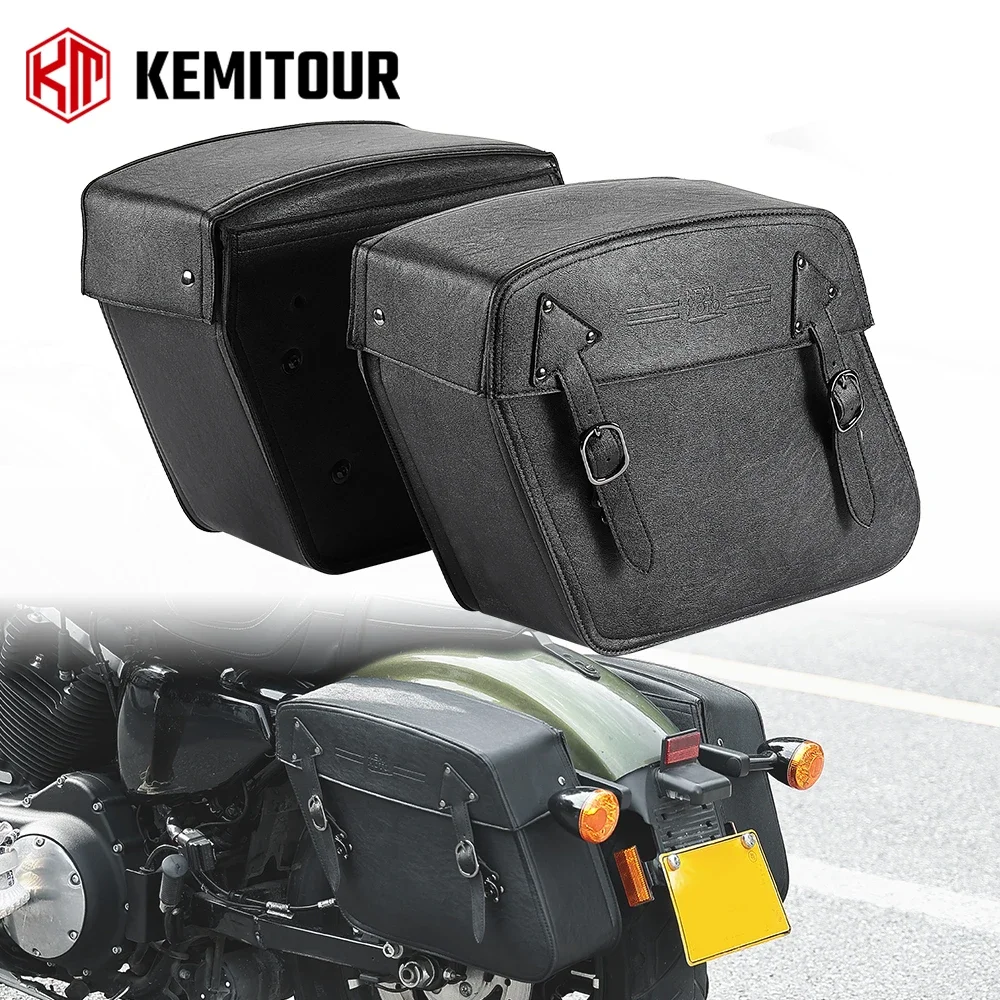 Bolsa lateral para motocicleta, alforja de 32L para Sportster 883 XL 883, bolsa de equipaje de viaje, alforja de cuero, accesorios para bolsa de sillín impermeable