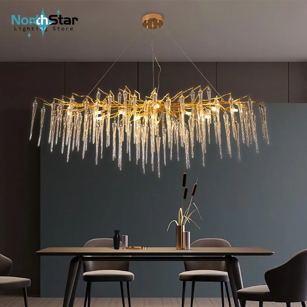 Nordic Crystal Chandelier For Living Room Ice Sticks Design Decor Luxury Pendant Lights Dining Room Bedroom Lighting Fixture