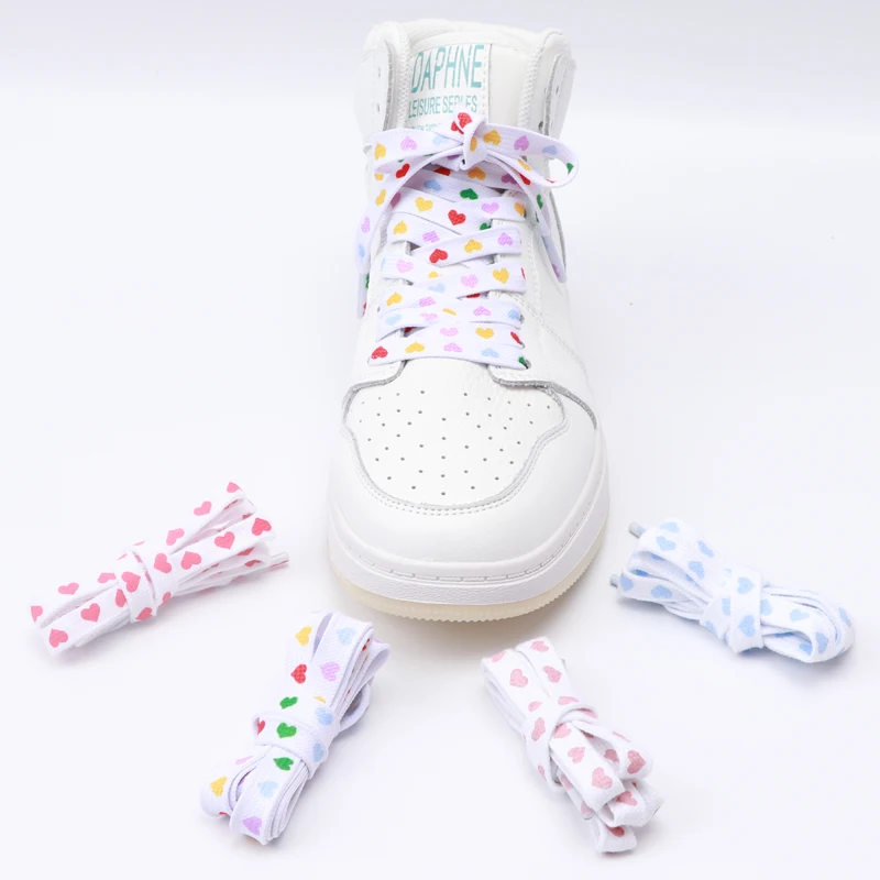 1 Pair Heart Pattern Shoelaces AJ / AF1 Flat Shoe Laces High-top Canvas Shoes Sneakers Tightly Woven Shoelace Do Not Fade