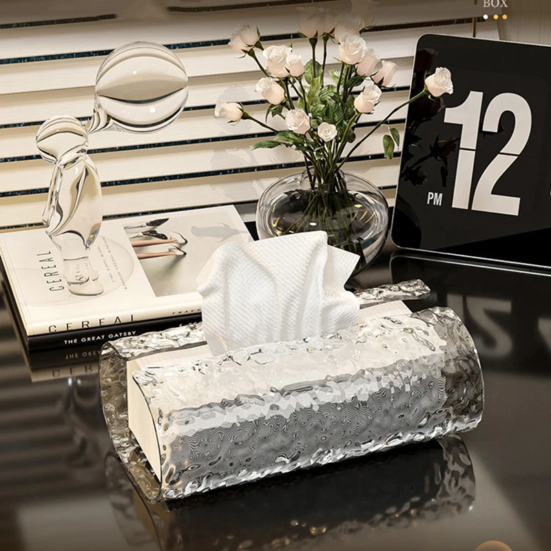 

1Pc, Elegant Oval Wavy Textured Tissue Box Cover, Plastic Napkin Holder For Bathroom, Premium Living Room Table Décor