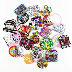 10PCS Mixed Glitter Travel Bus Easter Rabbit Girl Nurse Acrylic Charms Fit DIY ID Card Badge Holder Jewelry Making