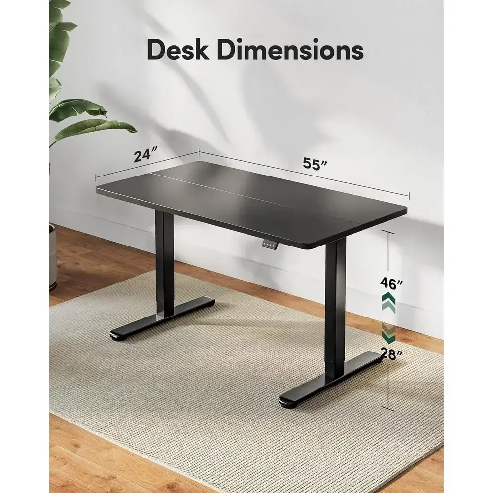 Height-Adjustable Electric Standing Desk, 55 x 24 Space-Saving Desk with Memory Presets, Ideal for Home or Office (Black)