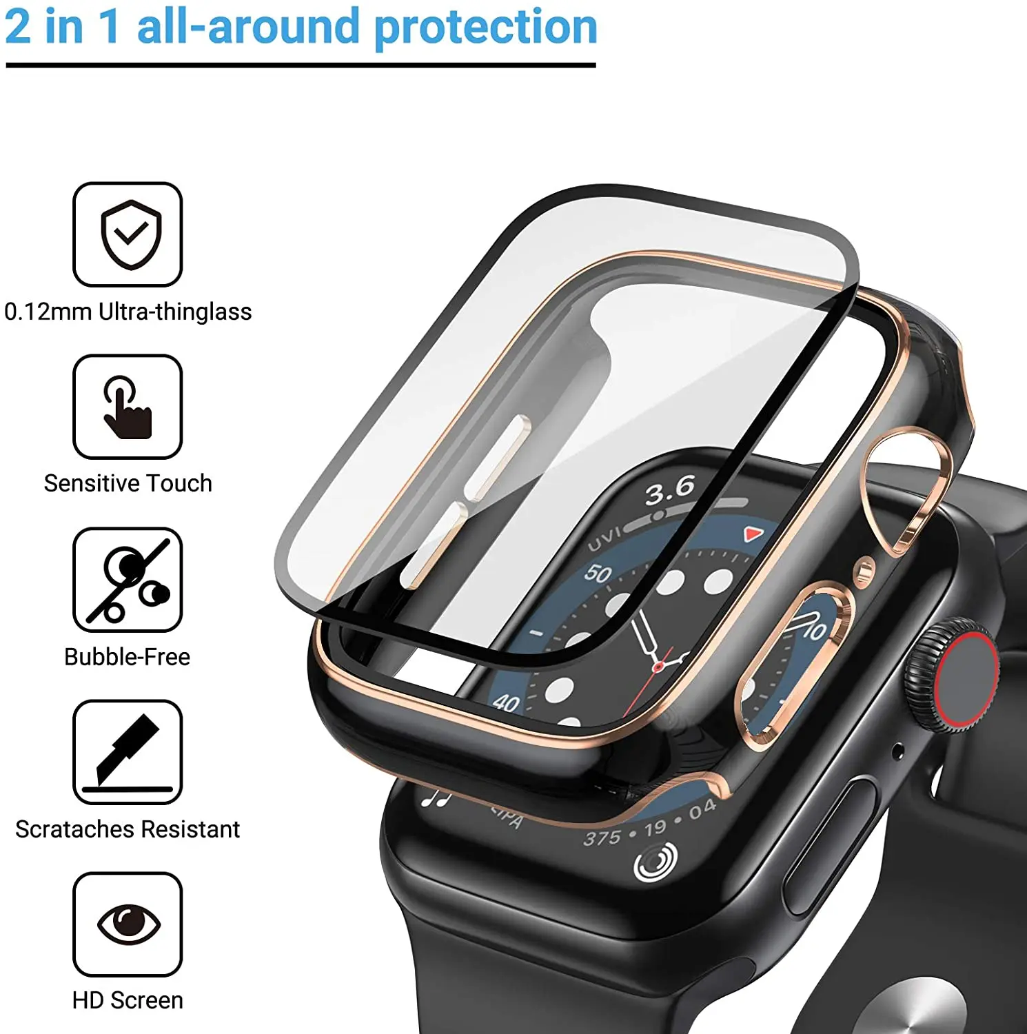 Cover For Apple watch Case 44mm 40mm 45mm 41mm 42mm 38mm accessories PC Tempered Glass Screen Protector iWatch series 7 8 5 6 SE