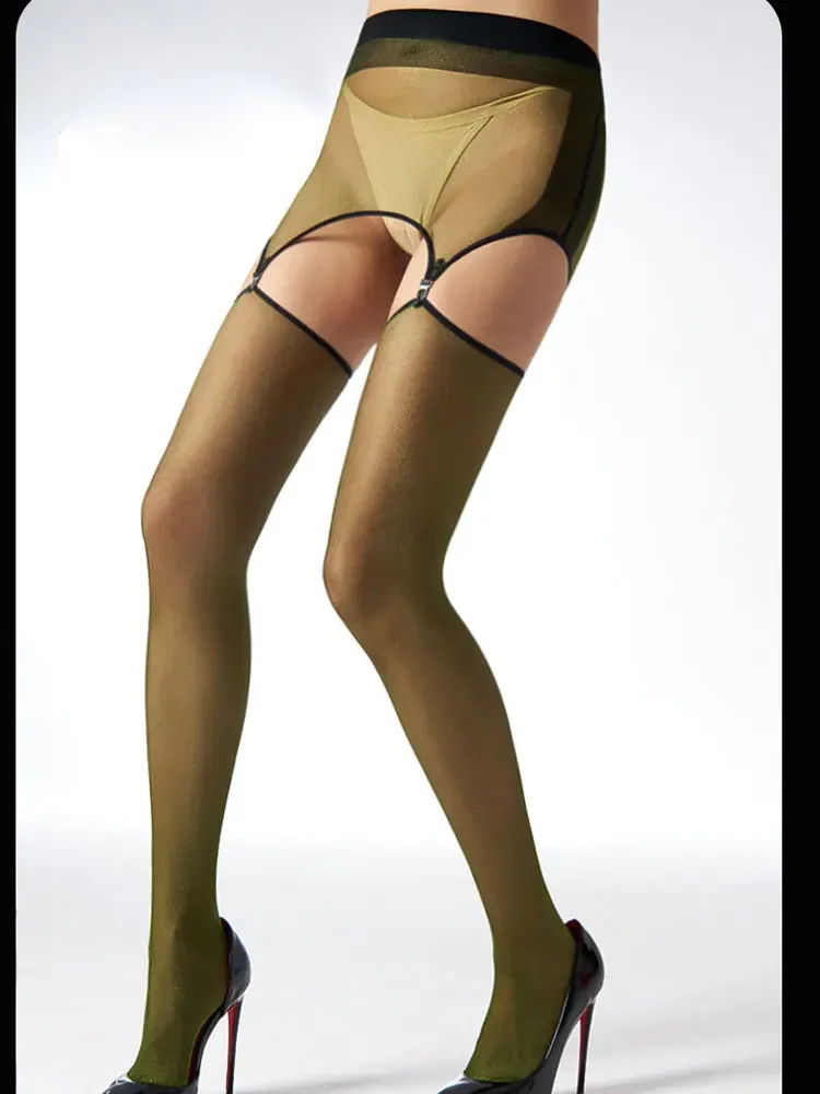 

Sexy Detachable Pantyhose Shiny Stocking With Garter Open Crotch Pantyhose New In Now Lingerie Transparent Woman Clothing