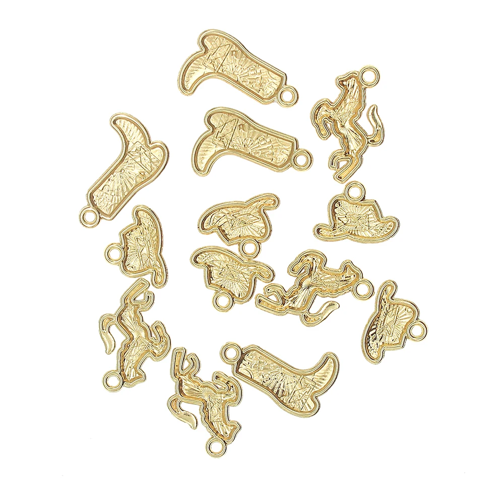 10pcs Western Cowboy Enamel Cute Horse Boots Hat Charms Metal Earring Pendant For DIY Keychain Jewelry Making Finding XL1720