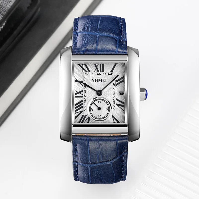 

Новые модные мужские часы с кожаным ремешком и двухконтактным циферблатом водонепроницаемые Студенческие Кварцевые часы с завода