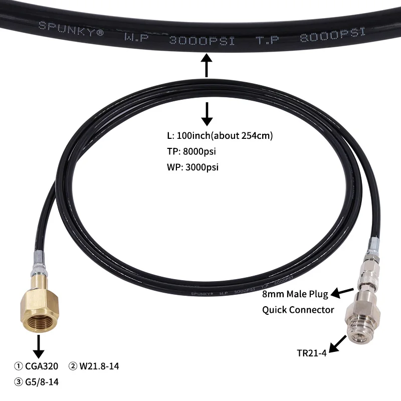 Black Thin Tube 50/100 Inch High Pressure Tube Sodastream Soda Filling Tube CO2 Fill Whip Hose With Quick Connect Coupler