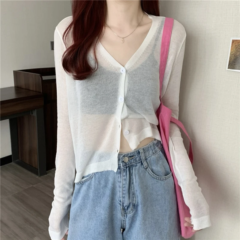 

Spring Summer 2026 Faionable Korean V-Ne ort Svel Long Sve Knitted Open Cardigan Top Women's Daily Wear