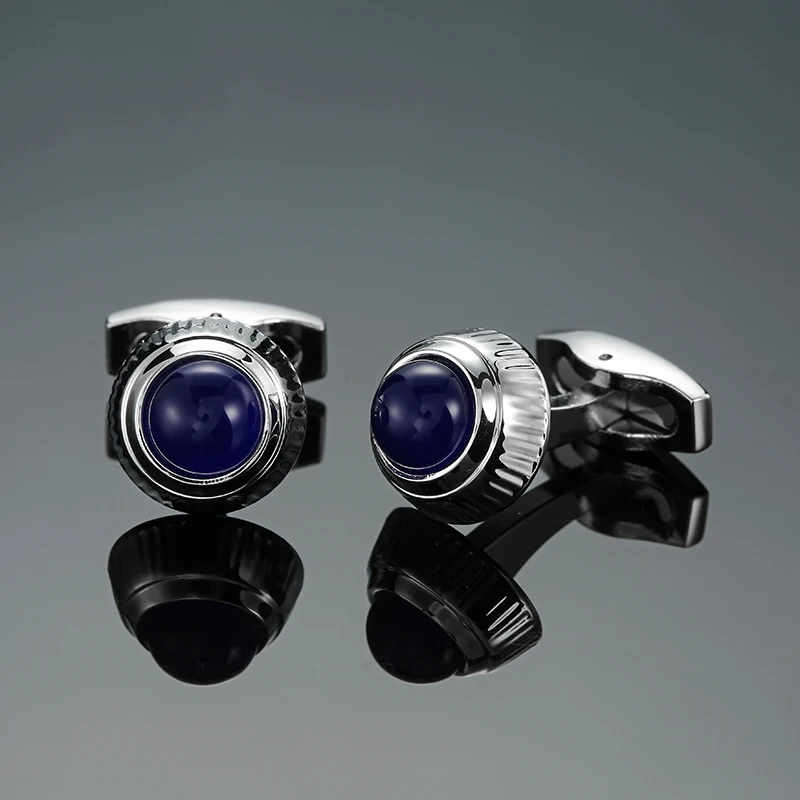 High quality French shirt cufflinks round blue crystal buttons men's wedding jewelry gifts