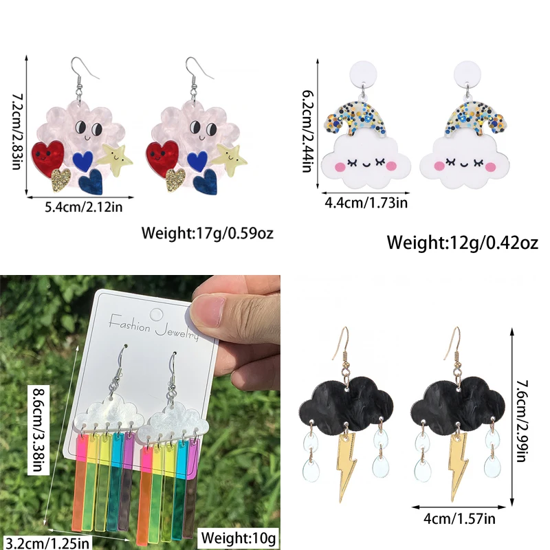 Cute Cartoon Heart Star Smiling Clouds Earrings For Women Sweet Raindrops Lightning Acrylic Dangle Earring Designer Jewelry