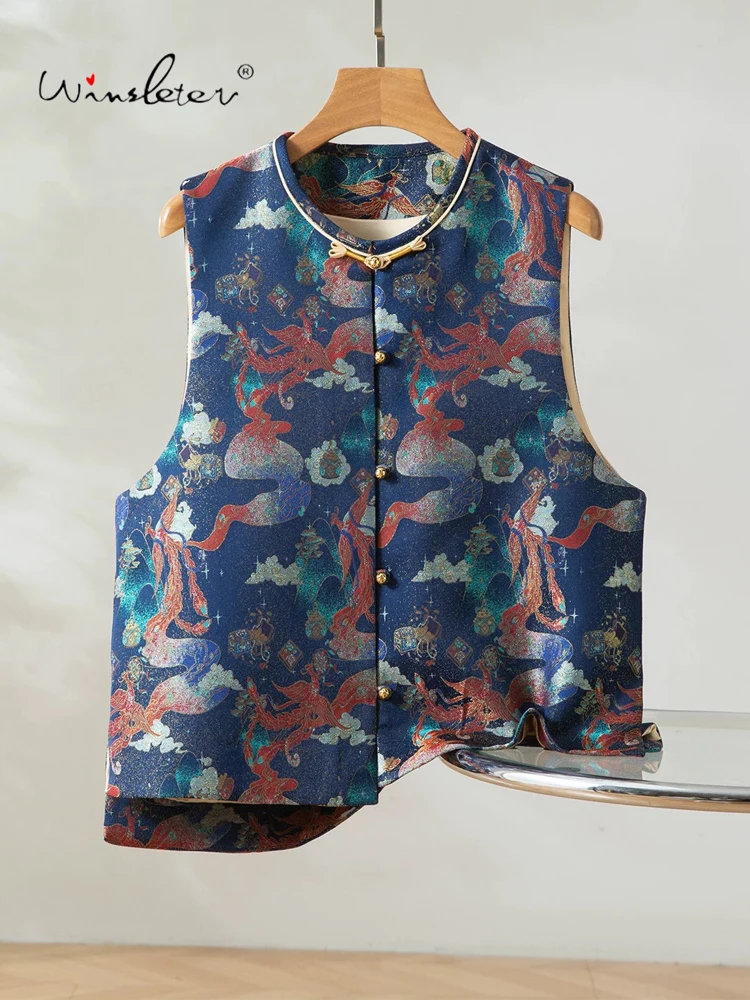 Winsleter-100%Real Silk Song Brocade Elegant Vest Coat, O Neck Phoenix, Women Retro Versatile Waistcoat, 2026 Spring C61332CC