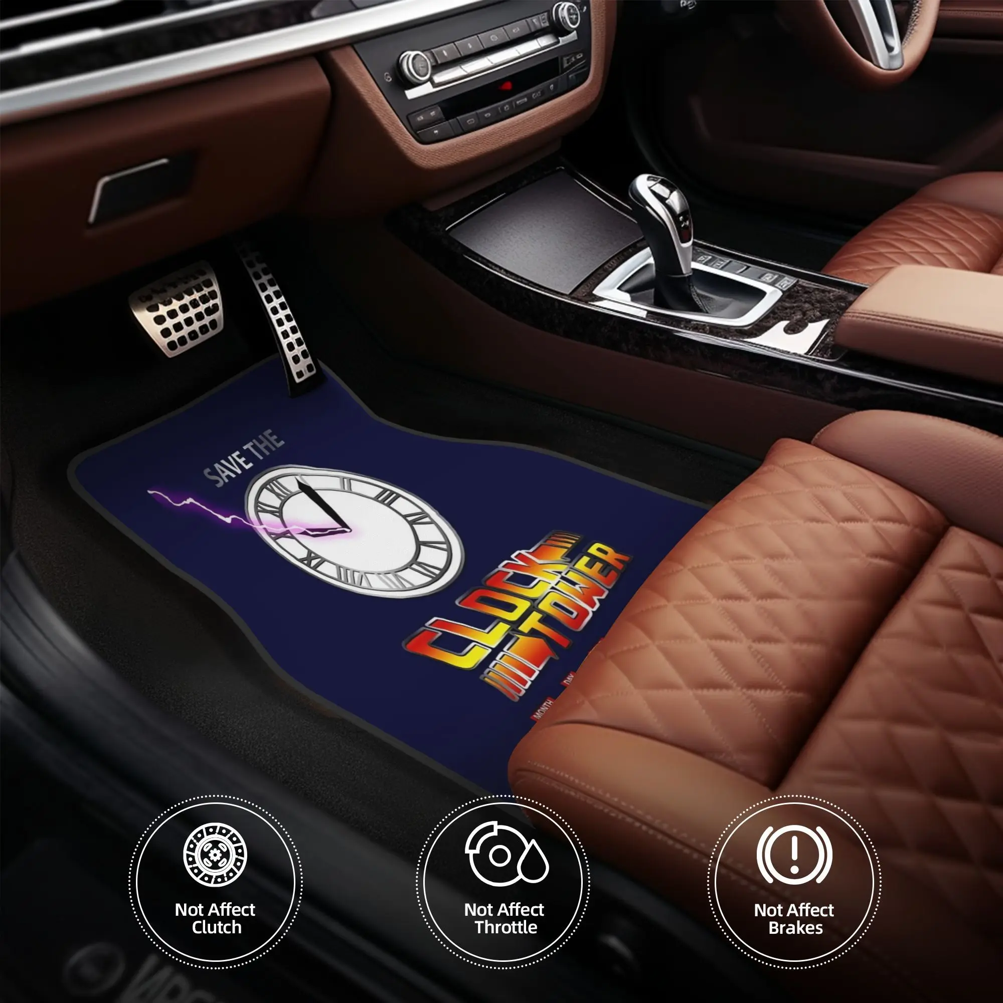 4pcs Save The Clock Tower Essential Car Floor Mats, Durable, Fit For Cars, Ideal Gift, Vehicle Interior Mats, Playful Design, Du