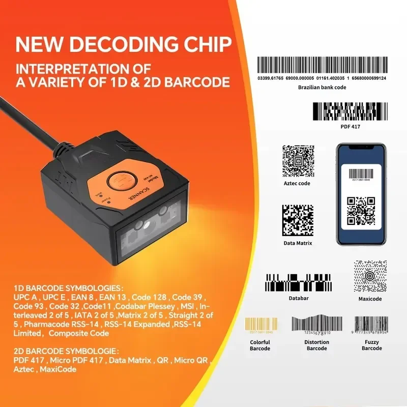 2026 Latest USB RS232 Fixed Mount 2D QR Barcode Scanner Module for Self Service Kiosk POS System Supermarket Checkout 1D 2D